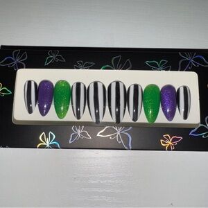 Green and Purple Glitter Press-On Nails